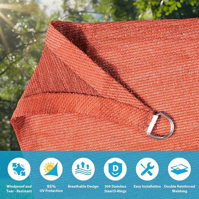 Amagenix Sun Shade Sail 11'X11' Curved Edge Outdoor Shade Canopy Rust Red Breathable 95% UV Block Shade Cloth for Patio Garden Backyard (We Make Custom Size)