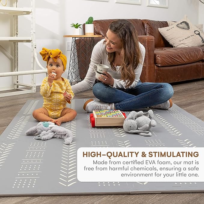 Childlike Behavior Baby Play Mat - 72x48-Inch Tummy Time Mat - 6-Piece Interlocking Foam Floor Tiles for Toddlers - Soft Waterproof for Floor Play and Crawling - Grey