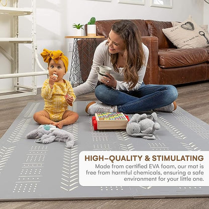 Childlike Behavior Baby Play Mat - 72x48-Inch Tummy Time Mat - 6-Piece Interlocking Foam Floor Tiles for Toddlers - Soft Waterproof for Floor Play and Crawling - Grey
