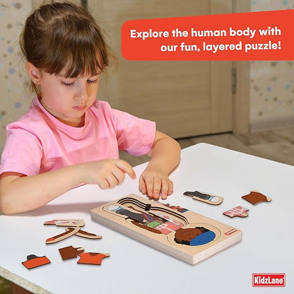 Kidzlane African American Boy Wooden My Body Puzzle for Toddlers and Kids - 29 Piece Girls Anatomy Puzzle - Anatomy for Kids, Skeleton Toys for Ages 3 Plus