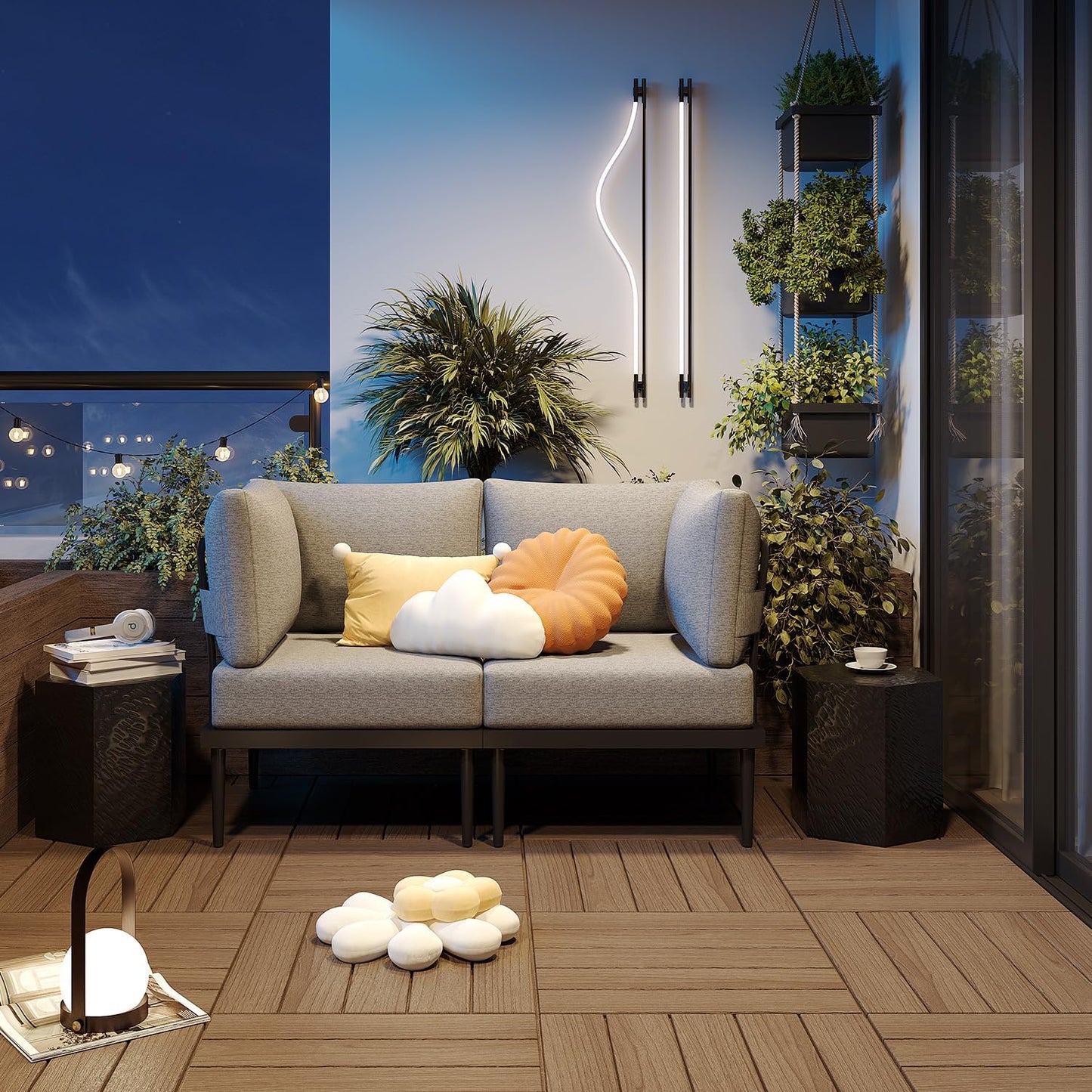 Sundale Outdoor 2 Pieces Metal Patio Furniture Set, Outdoor Sectional Sofa w/6 Inch Olefin Cushion, Modern Outdoor Conversation Sets