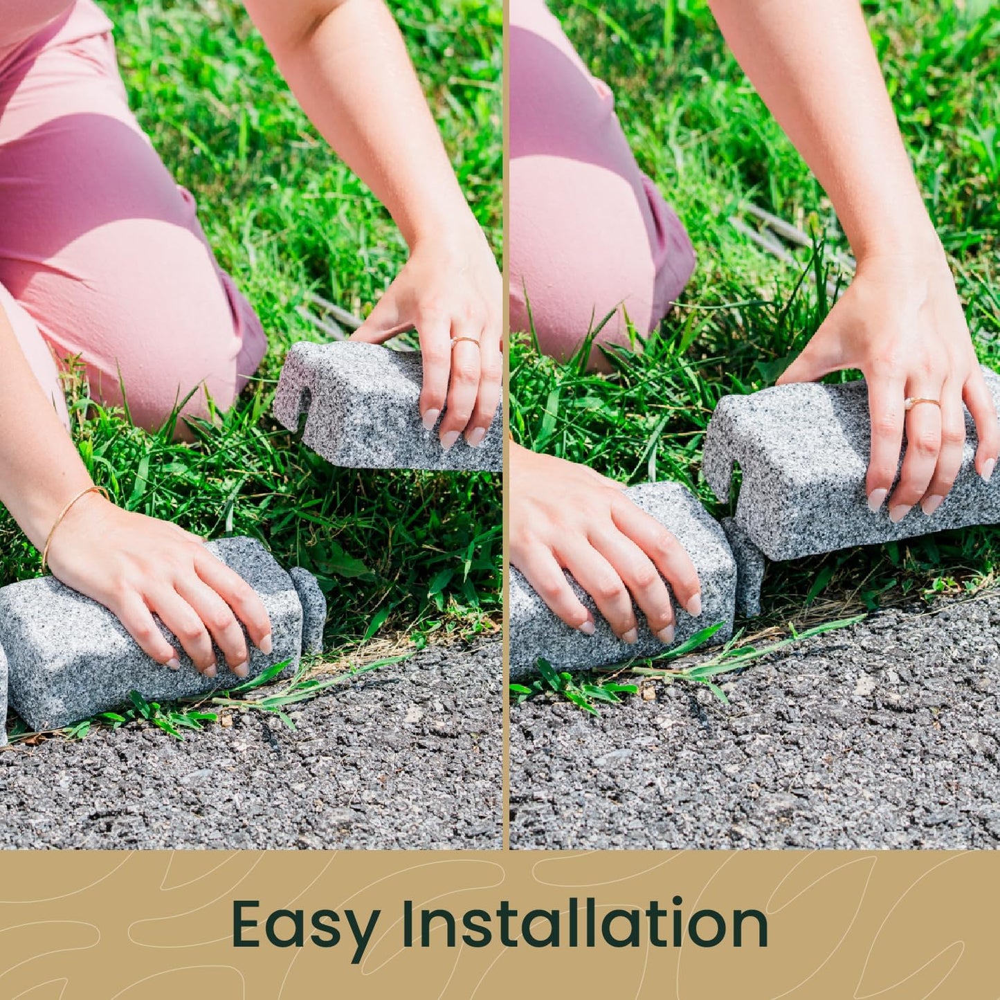 Beuta Landscape Edging | Garden Edging Border | Faux Stone Bricks for Lawn Edging, Flower beds, Pathways & Yard Edging– 1 Pack | Each Section Has 6 Bricks 48" L x 4" W x 2.25" H | 3 Spikes |Greystone