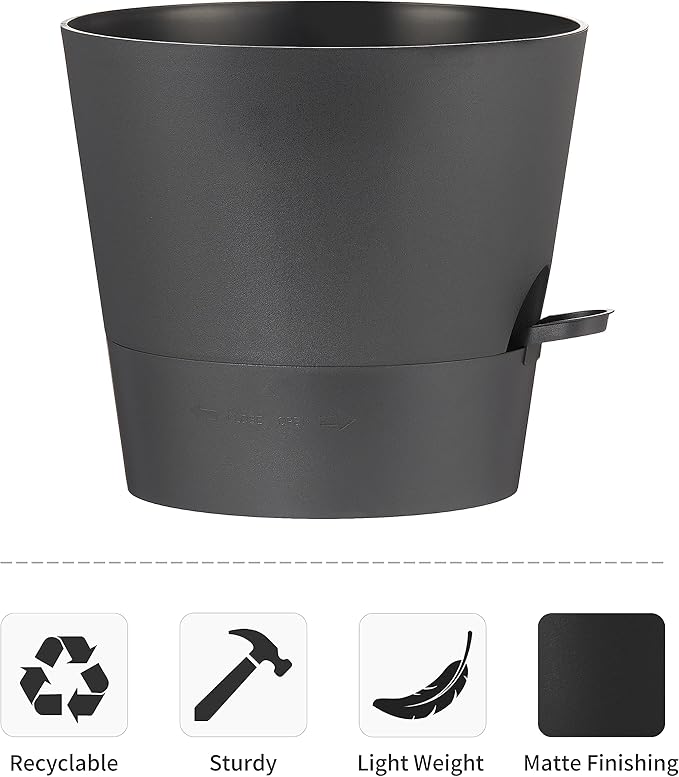 FaithLand 2-Pack 10 Inch Planter Pots for Indoor Outdoor Plants, Self Watering Flower Pots with Deep Reservoir, Black …