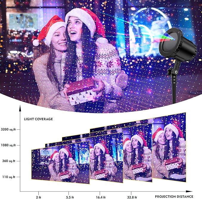 Christmas Laser Lights Outdoor, Red Green Blue Christmas Projector Lights Outdoor,with Wireless Remote Control, for Light ShowIndoor/Outdoor Garden, Courtyards, Party(XB-MTX)