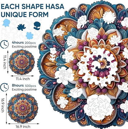 Jiroinlly Wooden Jigsaw Puzzles, Mandela Wooden Puzzles for Adults 200 Pcs, 11.4'' x 11.4'' Luxurious Shaped Wood Puzzle, Beautiful Package, Best Gift for Adults and Kids, Family Game