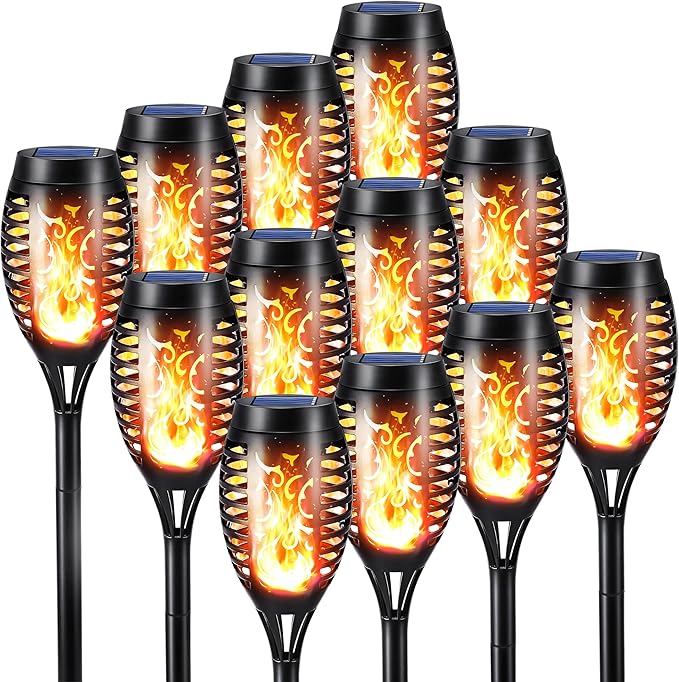 Toodour Solar Torch Flame Lights, 12 Pack Solar Light Outdoor with Flickering Flame, Waterproof Pathway Lights Landscape Decoration Lighting for Garden, Lawn, Yard, Outdoor Decorations