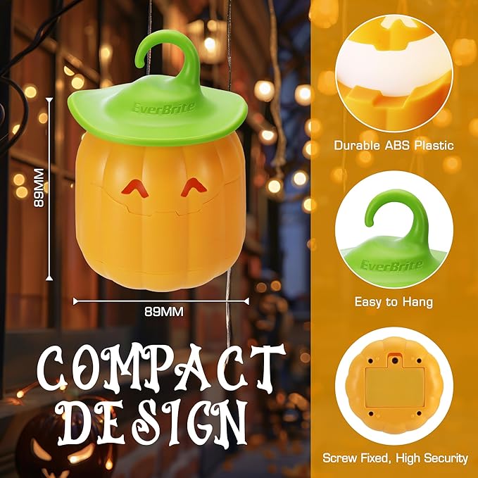 EverBrite 6-Pack Halloween Pumpkin Lantern, Collapsible Jack O Lantern Lights, Two Color Changing, Light up Pumpkin Outdoor for Halloween Party Decoration, Battery Included