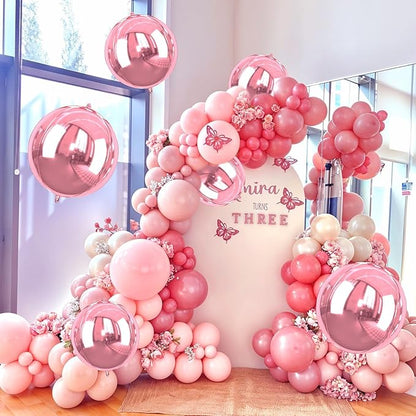 Giant 4D Pink Foil Balloons, 6Pcs Large Metallic Pink Round Balloons, 22 Inch Big Round Foil Balloon for Pink Birthday Party Baby Shower Wedding Decorations