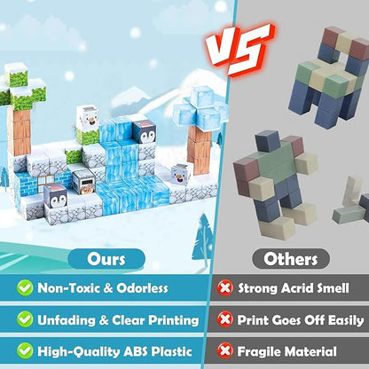 Magnetic Blocks Large Size 1-Inch 97 PCS – Winter Forest Theme Stacking Magnets STEM Learning Toys, Educational Construction Kit for Kids, Boys & Girls Age 3 4 5 6 7 8 9 10, Creative Magnet Cubes Set