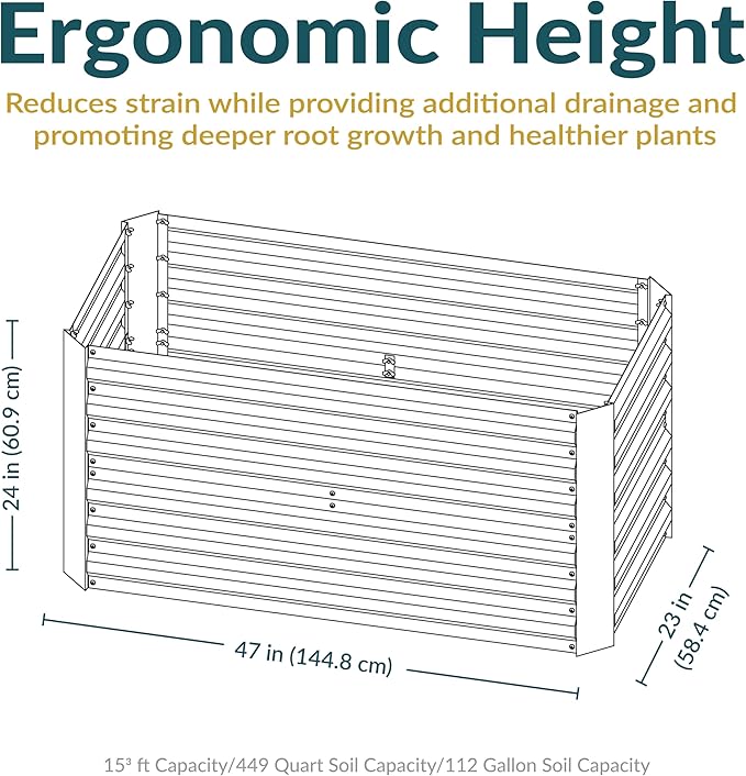 Sunnydaze Galvanized Raised Garden Bed - Metal Raised Bed for Gardening - Outdoor Planter Box for Flowers, Plants, and Vegetables - Green - 47" W x 23" D x 24" H Rectangle