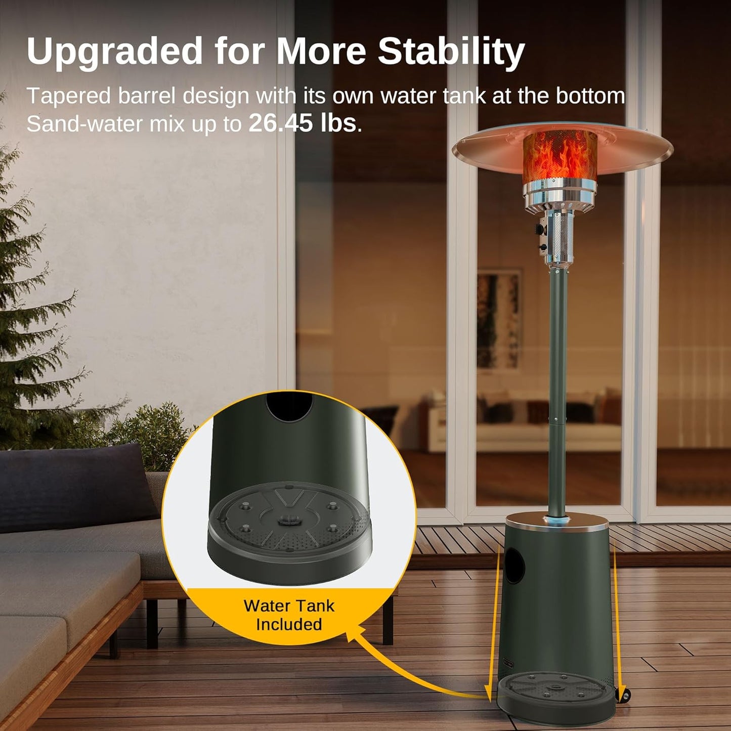 EAST OAK 50,000 BTU Patio Heater with Sand Box, Table Design, Double-Layer Stainless Steel Burner, Wheels, Triple Protection System, Outdoor Heater for Home and Residential, Rain Forest