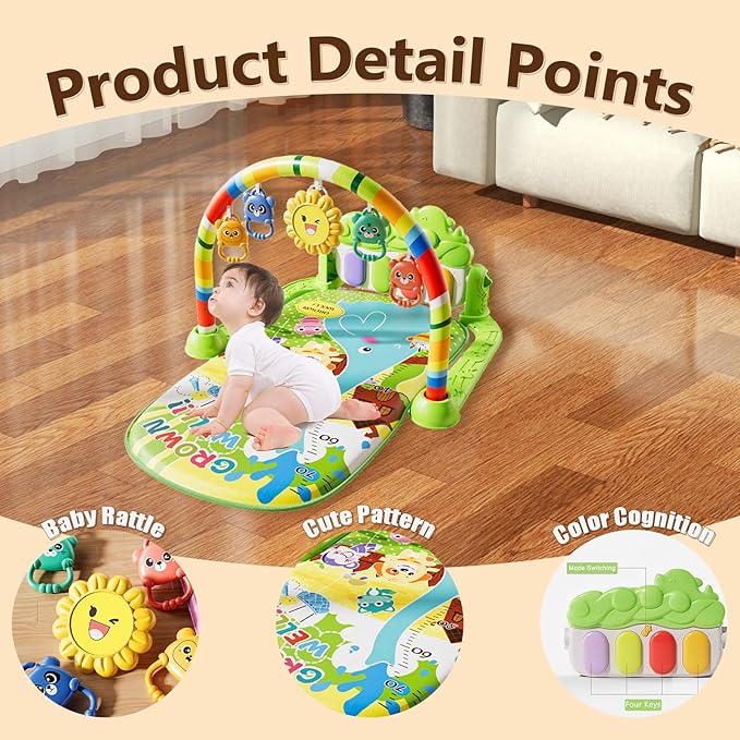Alive Lovely Baby Gyms Play Mats, Musical Activity Center Baby Piano Gym Mat, Music and Lights Tummy Time Padded Mat for Newborn Newborn 0 to 3 6 9 12 Months