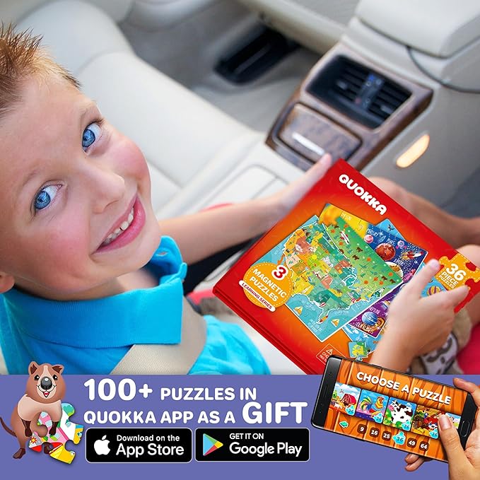 QUOKKA Magnetic Puzzles for Kids Ages 4-6 - 36 Pieces Sudoku Toddler Puzzles Ages 2-4 - Travel Games for Kids Ages 3-5 - USA Space World Toddler Travel Toys - Car Airplane Road Trip Games