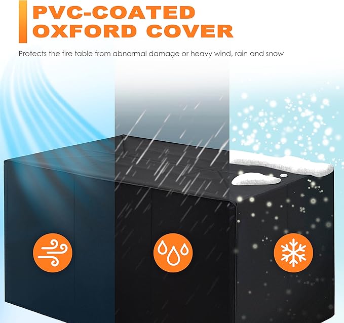 Nuu Garden Outdoor 43 Inch 50,000 BTU Propane Fire Pit Table, CSA Certified Patio Propane Fire Pit with Wind Guard, Lid, Oxford Cover, 7 lbs Glass Stone, Dark Brown