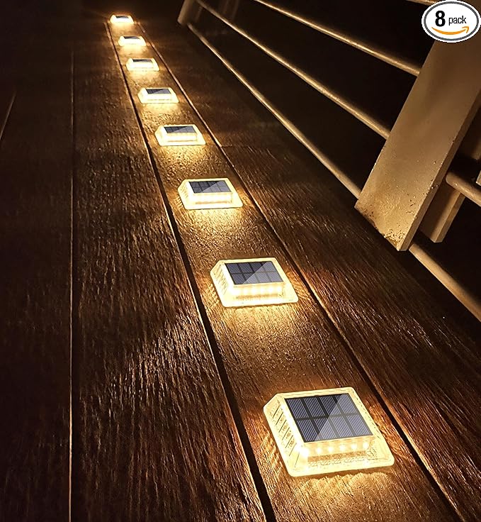 Lacasa Solar Deck Lights, 8 Pack 30LM LED Dock Lights Warm White 2700K, Outdoor Solar Powered Step Lights Light up All Night IP68 Waterproof Auto ON/Off for Garden Stairs Driveway Pathway Lighting