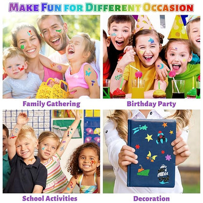 Temporary Tattoo Markers for Skin, 12 Metallic Body Markers + 183 Temporary Tattoo Stencils for Kids Adults, Flexible Brush Tip, Bright Colors, Cosmetic Tattoos Pens for Kids Adults, DIY Body Art Set