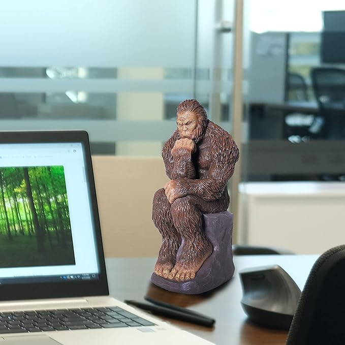 Bigfoot Thinker Garden Statue - Yeti Decorative, Sasquatch Sculpture for Patio, Deck, Office, Outdoor- Full-Color Resin (8 Inch)