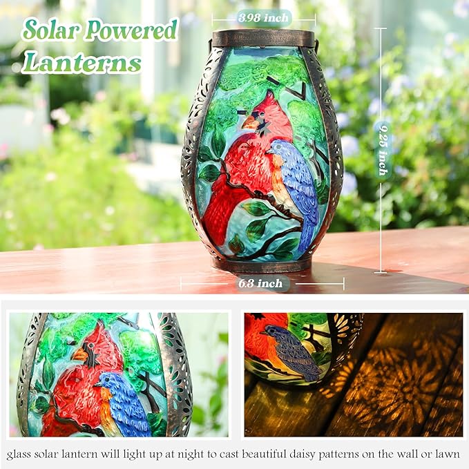 MUMTOP Solar Lanterns Outdoor Waterproof Cardinal Bluebird Solar Powered LED Lights Hanging Solar Lantern Metal Decorative for Patio Table Garden Outside Yard Backyard