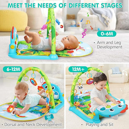 UMIKU Baby Gym Play Mats Baby Toys Tummy Time Mat Musical Activity Center for Newborn Infant Piano Babies Play Mat Music & Light Newborn Infant Gifts for Babies 0-3 6 9 12 Months Dinosaur Style