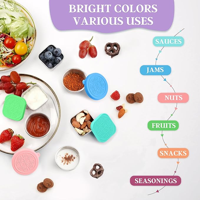 6 PCS Salad Dressing Container to Go,Handy Leakproof Stainless Steel Meal Prep Containers Reusable,Sauce Containers for Lunch Box, Picnics, Travel, Office and Kitchen Storage-1.6oz+2.7oz