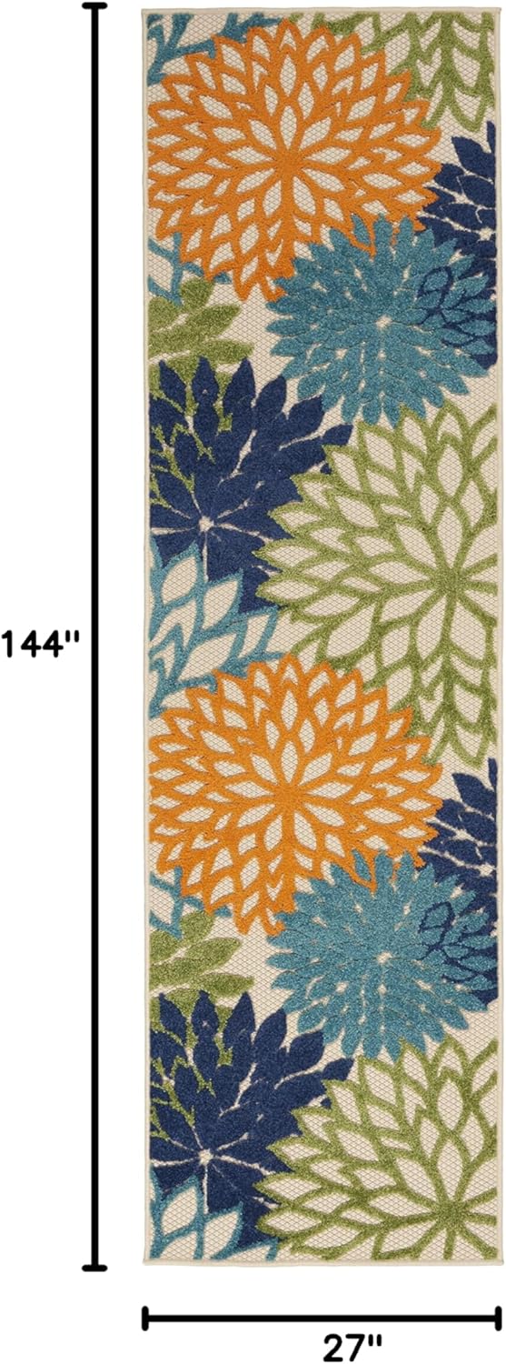 Nourison Aloha Indoor/Outdoor Multicolor 2'3" x 12' Area Rug, Tropical, Botanical, Easy Cleaning, Non Shedding, Bed Room, Living Room, Dining Room, Deck, Backyard, Patio (2x12)