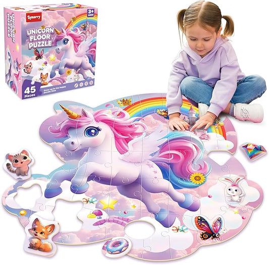 SYNARRY Unicorn Floor Puzzles for Kids Ages 4-6, Large 45 Piece Floor Puzzles for Kids Ages 4-8, Puzzles for Toddlers 3-5, Unicorn Toys Gifts for 3 4 5 6 7 8 Year Old Girls