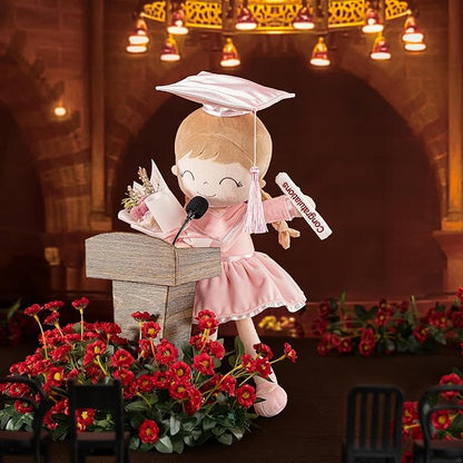 Gloveleya Baby Girl Gifts Graduation Plush Girls Dolls Congratulation Gift for Kindergarten Pink 16 inch