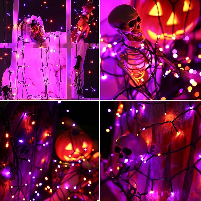 Orange and Purple Halloween Lights, 82ft 200 LED Halloween String Lights with 8 Modes, Waterproof Plug in Orange Purple String Lights for Halloween Party, Garden, Indoor Outdoor Halloween Decorations