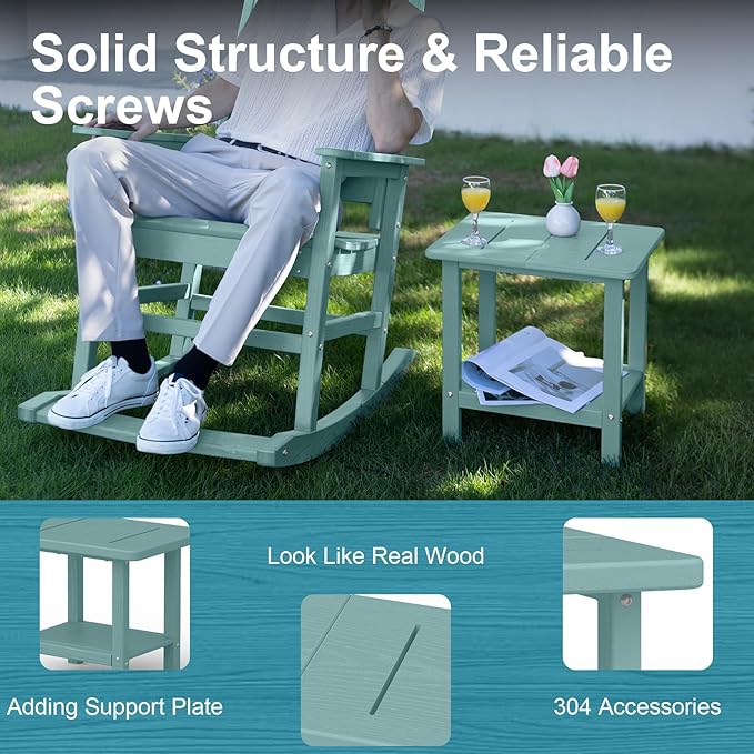 Outdoor Side Table - 2-Tier Storage All Weather Outdoor End Table for Patio - HDPE Morden Easy Maintenance Adirondack Side Table for Pool Porch Balcony Garden Lawn Backyard Outside Indoor