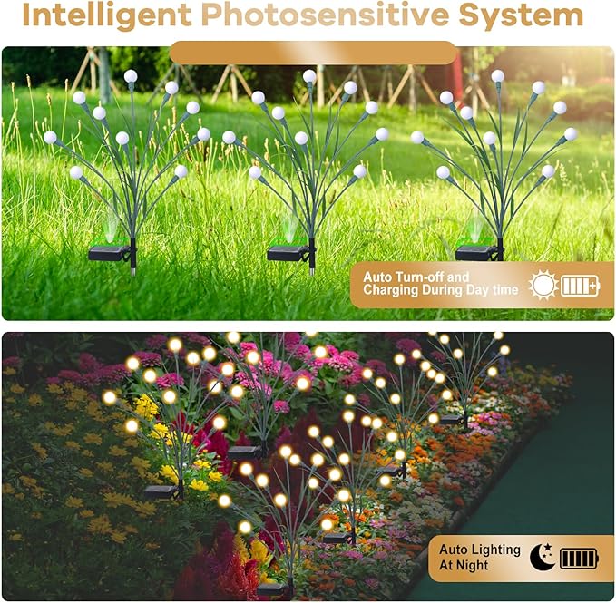 4 Packs Solar Garden Lights, New Upgraded Leaf Design 40 LED Solar Firefly Lights, Waterproof Solar Landscape In-Ground Path Lights Outdoor Decorations for Patio Yard Garden, Warm White