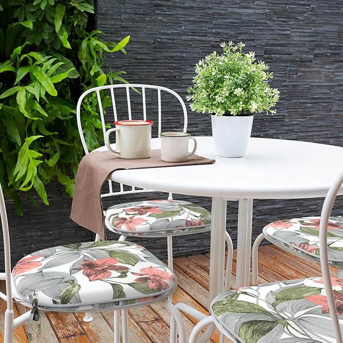 Indoor/Outdoor Chair Cushions 16x17 Inch, Patio Chair Cushions with Ties, All Weather Seat Cushions for Patio Furniture Home Garden Chair Use, Set of 2, Clemens Noir Pink