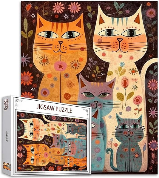 Tucocoo Cats Puzzles for Adults 1000 Pieces, Abstract Flowers Animals Artwork Jigsaw Puzzle 20 x 27 Inches Colorful DIY Puzzles for Home Wall Decoration Gifts, Family Puzzle Perfect for Game Nights