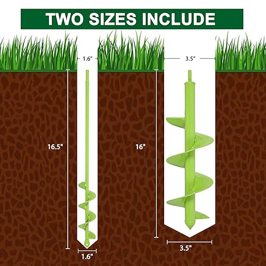 TCBWFY 2 Pack Garden Auger Drill Bit for Planting,3.5"x16" & 1.6"x16.5" Rapid Planter Bulb&Bedding Plant Auger,Earth Drill for 3/8" Hex Drive,Fence Post,Umbrella Hole Digger