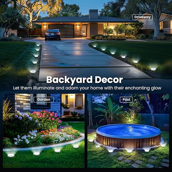 SOLPEX 2 Pack Solar Ground Lights Outdoor Waterproof, Solar Powered Pathway Lights, Landscape Lighting for Garden Walkway Driveway Backyard Decor (Cool White)