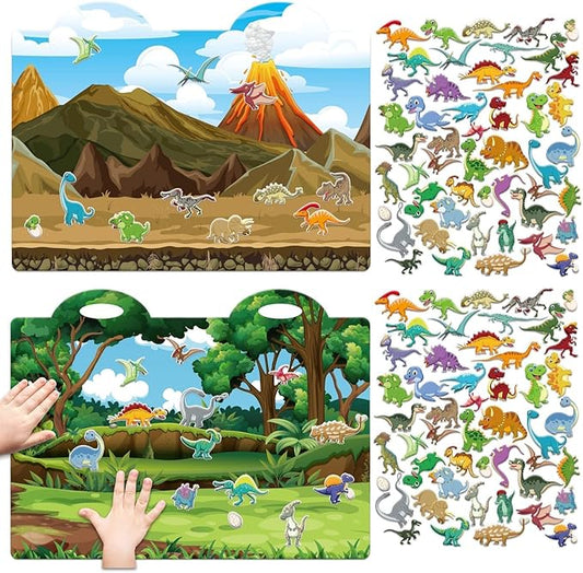 3D Dinosaurs Puffy Sticker Play Set Gifts Sticker Book Dinosaurs Window Gel Clings Decals Home Airplane Classroom Nursery Dinosaurs Party Supplies Decorations Removable 100 Reusable Puffy Stickers
