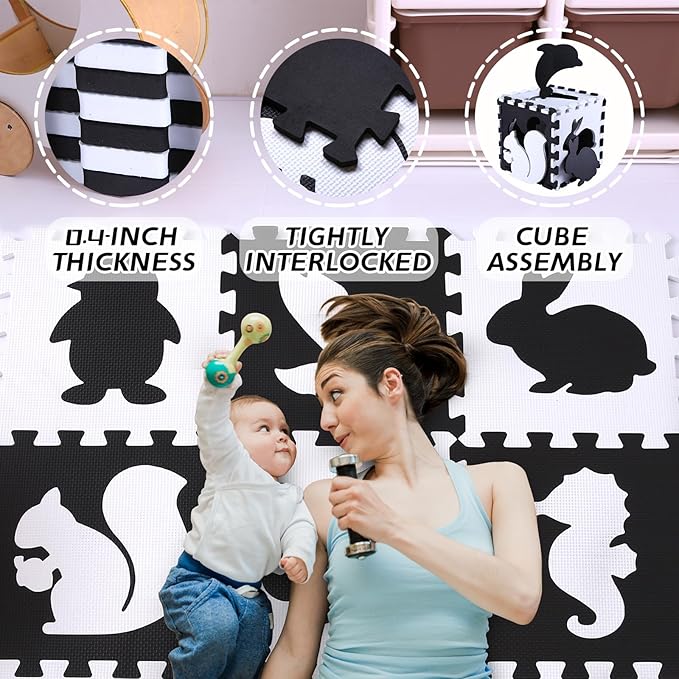 Coolcandy Baby Play Mat Without Fence, 9Pcs Interlocking Puzzle Floor Mat, 0.4" Thick Non-Toxic EVA Foam Play Mat, for Infants & Toddlers 3-36 Months, Soft Puzzle Tiles for Play Areas