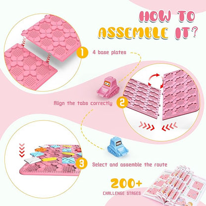 STEM Logic Road Builder Toys: Board Games Toys for 5 Year Old Kids Montessori Brain Teaser Puzzles Educational Learning Activities Toy for Kid Ages 3 4 6-8 12 Boys Girls Gifts (Pink, 50PCS)