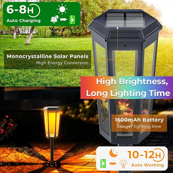 Solar Garden Decor Light, 4Pack Solar Outdoor Lights Color Changing, Bright Solar Pathway Lights Outside Waterproof, Solar Walkway Lights Warm White for Landscape Path Yard Patio Driveway