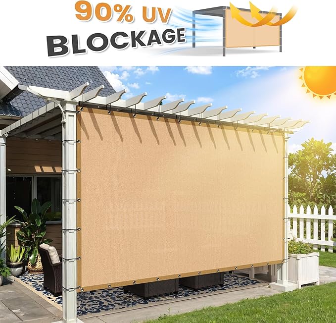 VICLLAX Shade Fabric Sun Shade Cloth with Every 2 FT Grommets for Patio Garden Pergola Cover Canopy 12x12 FT, Wheat