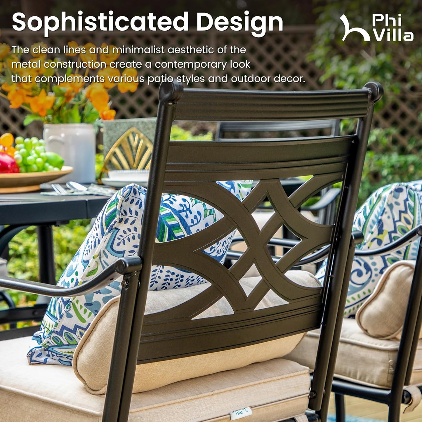 PHI VILLA Outdoor Swivel Bar Stools Set of 6，Patio Counter Height Bar Chairs with Back and Armrest，Metal,Black