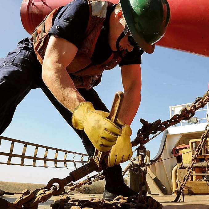 OZERO Flex Grip Leather Work Gloves Stretchable Wrist Tough Cowhide Working Glove 1 Pair (Gold, X-Large)