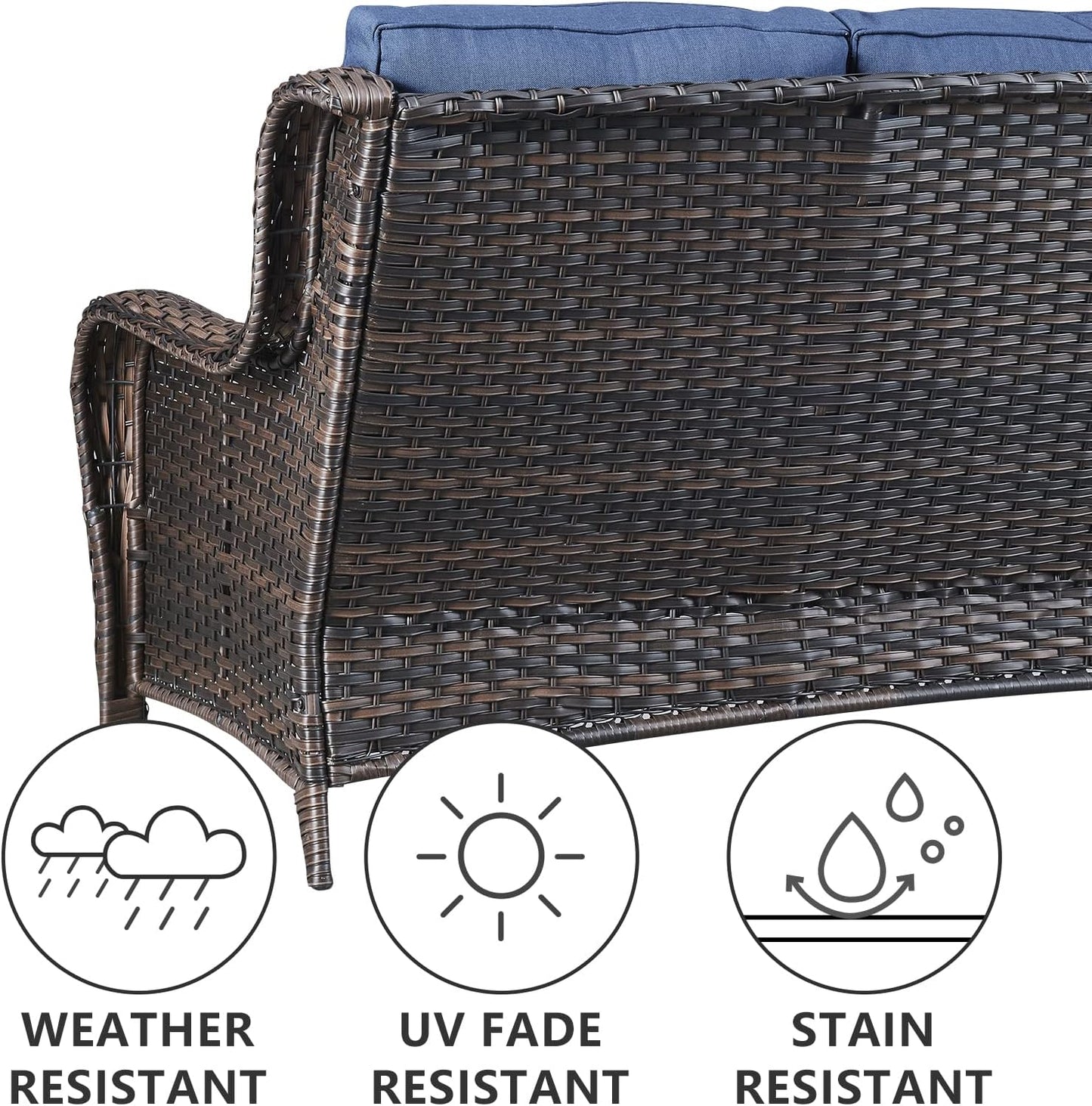 Outdoor Loveseat Small Patio Furniture 2 Seater Sofa Brown Wicker Couch Rattan Settee for Single-Family House