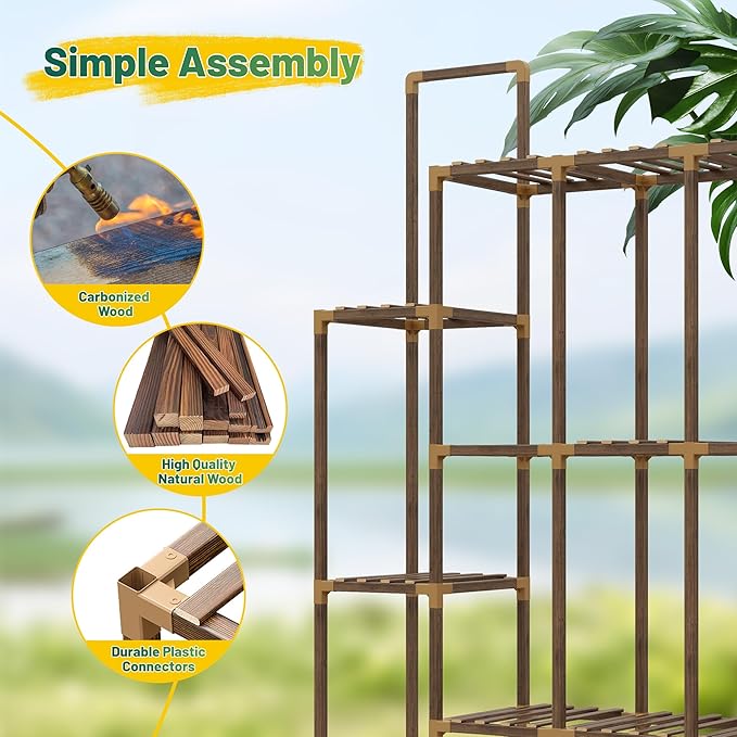 EnHomee Plant Stand Indoor Tall Plant Stand Outdoor Large Wood Plant Shelf Indoor for 20 Pots Plants,4-tiers Plant Holder for Patio Living Room Gardening Balcony 56.1" Wx47 Hx11.78 D