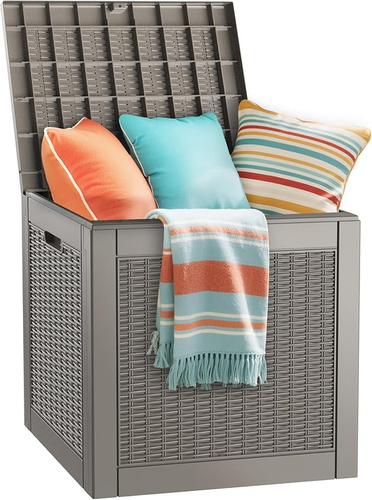 KAMABOKO 30 Gallon Outdoor Storage Box, Resin Deck Boxes Indoor and outdoor, Waterproof Storage Box Lockable Lid for Garden Tools, Package Delivery, Pool Supplies, Patio Cushions, Grey