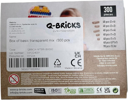 Transparent Building Bricks Set - 300-Piece Crystal-Clear Edition - Includes Reusable Storage Container - Fully Compatible with Other Brands