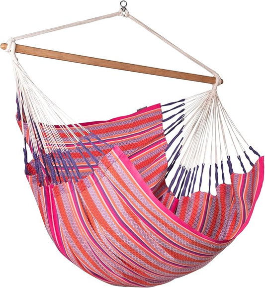 LA SIESTA - XL King Habana Cotton Hammock Swing - Indoor/Outdoor Boho Hanging Chair - Max 355 Lbs, Flamingo