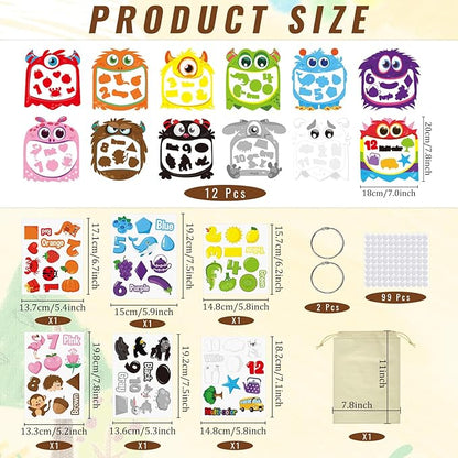 Cinrobiye 12 Sets Color Sorting Felt Board，Montessori Monster Matching Game Preschool Matching Activities for Home School Autism Activities Calm Down Gift