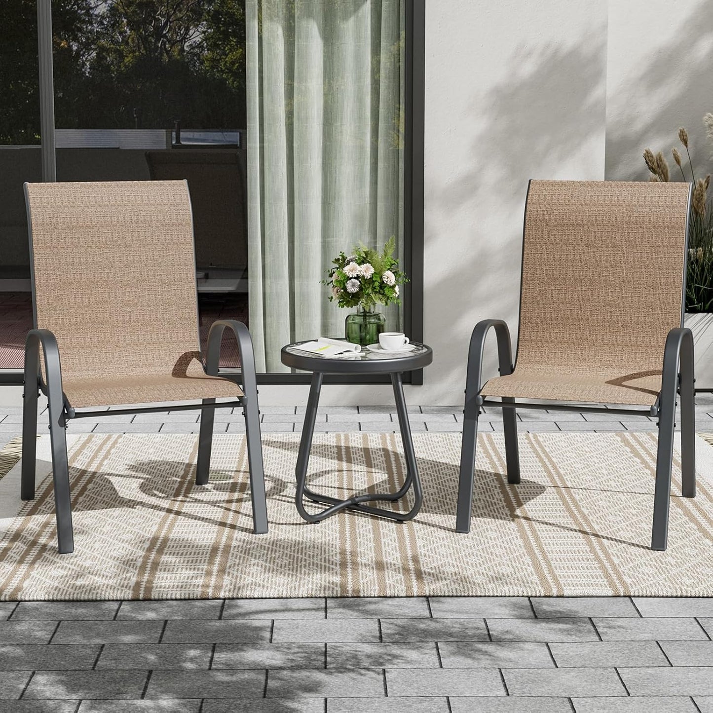 UDPATIO Patio Chairs Set of 2, Stackable Outdoor Dining Chairs with High Back, Breathable Textilene Fabric Outdoor Chair All Weather, 350LBS Capacity for Garden, Backyard (Brown)