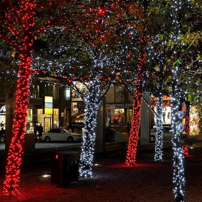 Connectable Red And White Christmas String Lights, 2Pack 164FT 400LED Christmas Lights for Outside/Indoor, Plug In Christmas Tree Lights with 8 Modes, String Lights for Christmas Decorations Holiday