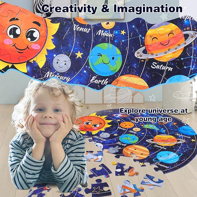 Civaner 70 Pieces Floor Puzzles for Kids Large Puzzles for Kids Ages 3 4 5 6 7 8 Jigsaw Puzzle Educational Puzzle Toy Gifts for Toddlers Boys Girls Baby Shower Birthday(Solar System)